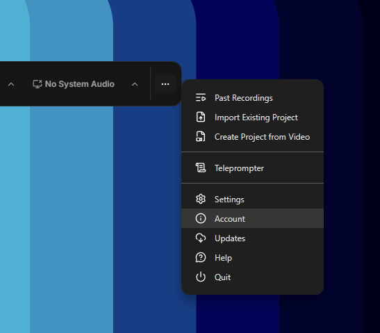 Account option in the menu